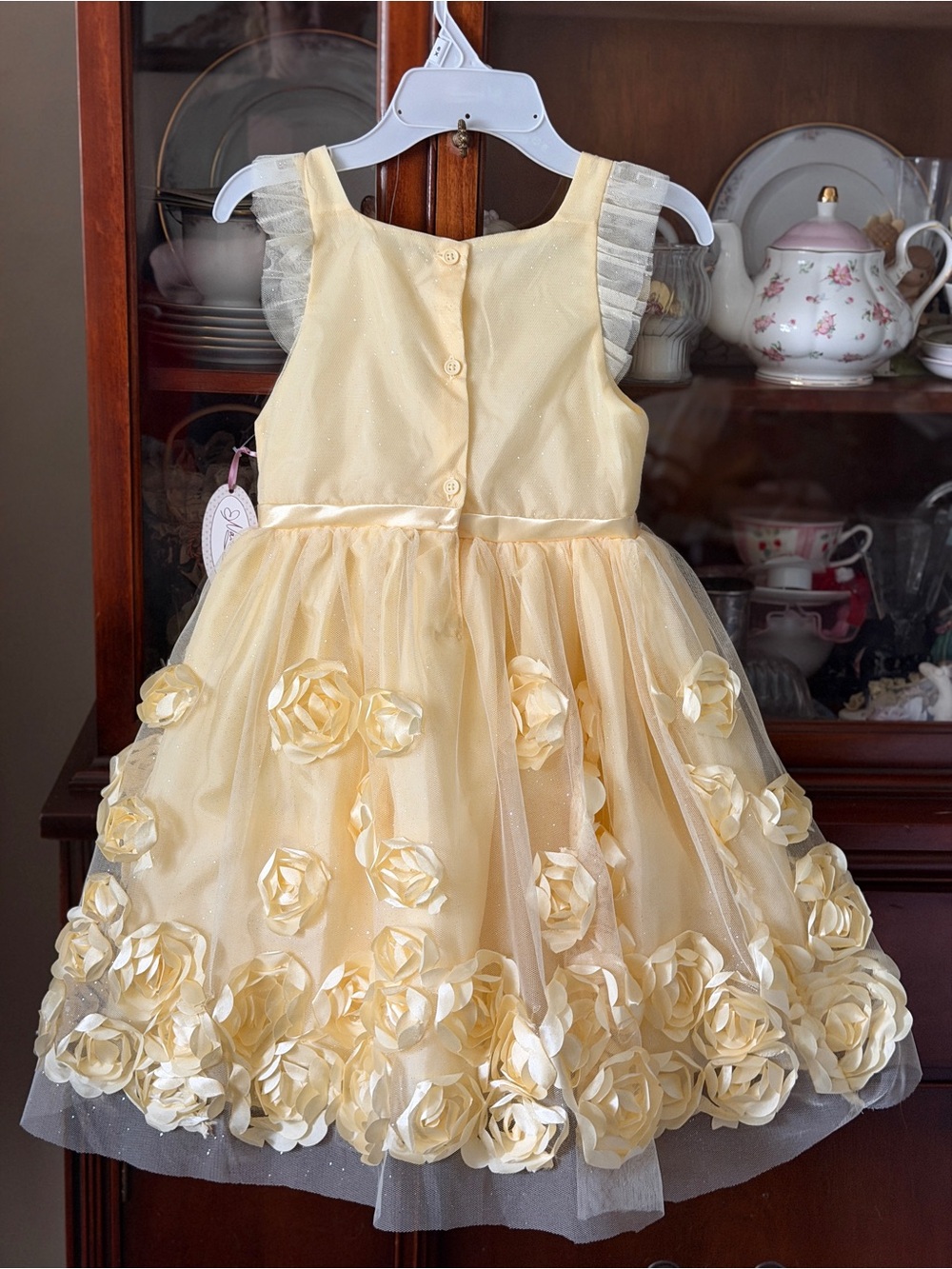 Yellow Floral Tulle Girls' Dress - Picture 7 of 16